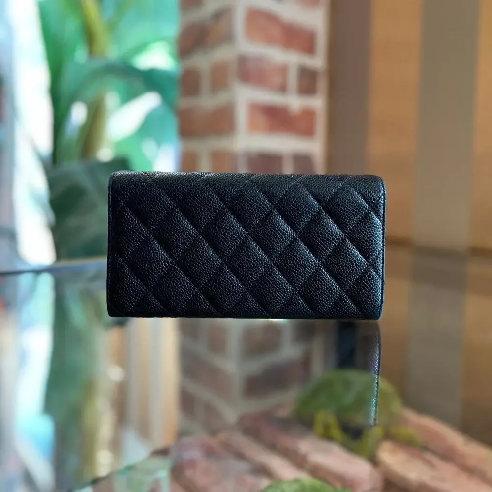 CHANEL Classic Flap Black Quilted Caviar Leather Wallet